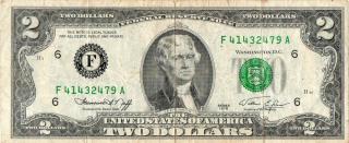Cédula de 2 Dólares Americanos - Estados Unidos da America