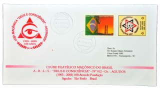 Envelope 100 anos Loja Maçônica Deus e Consciência - Brasil