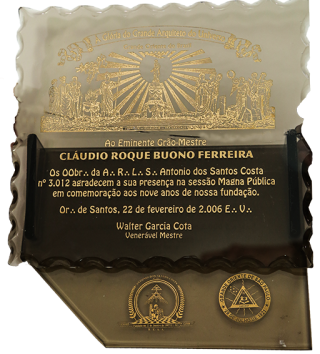 Placa da Loja Manica Antonio dos Santos Costa n 3.012